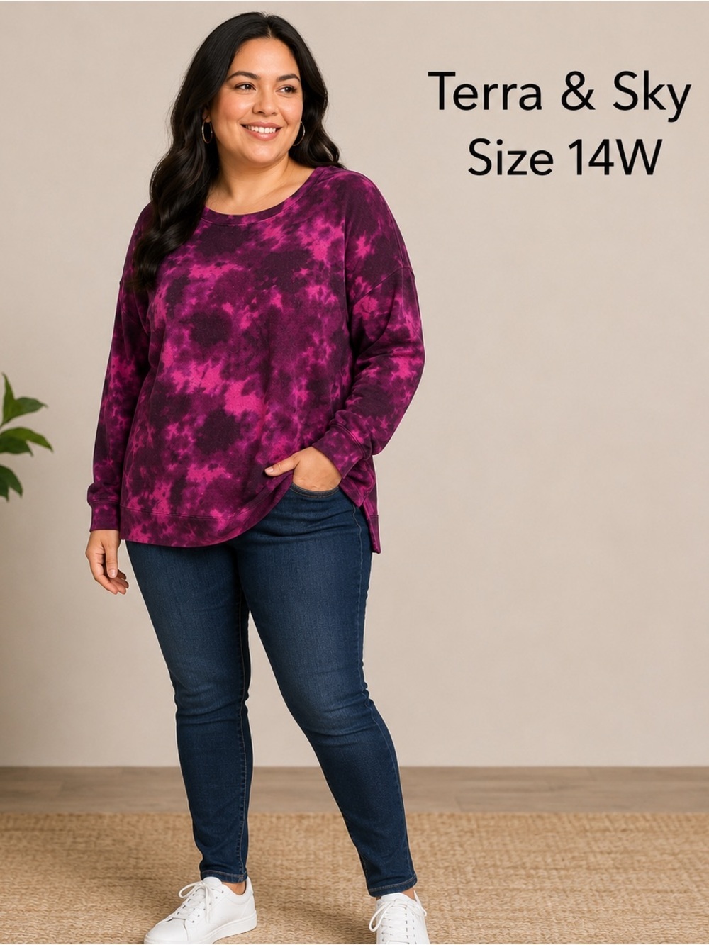 TERRA & SKY Purple Tie-Dye casual everyday wear Women's Top/size 14W
